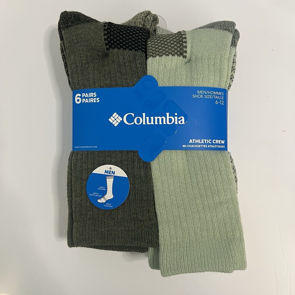 Men's Columbia Athletic Crew Socks‎ 6 Pairs Six Pack Multi Color Shoe Size 6-12